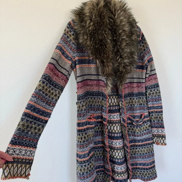 ANTHROPOLOGIE Angel of the North wool faux fur Small sweater coat cardigan M - Picture 4 of 13